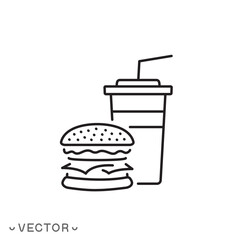 fast food icon, burger with drink concept, thin line symbol isolated on white background, editable stroke eps 10 vector illustration