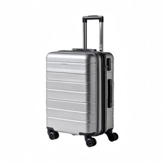 Sleek Silver Suitcase Ready for Travel Adventures A modern carry-on luggage ideal for journeys near and far featuring a stylish metallic design and convenient rolling wheels.