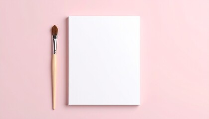 Blank Canvas and Paintbrush on Pink Background Ready for Art Project.