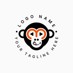 Logo design graphic concept creative premium vector stock image top sell monkey head number 3 font glasses to kids animal to zoo gorilla fun cute kids