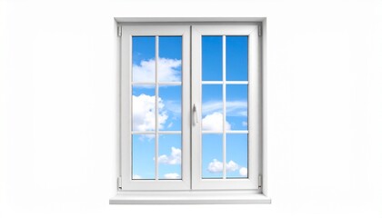 Bright Blue Sky View Through White Double-Hung Window.