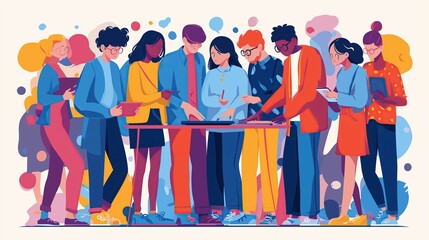 Teamwork and Collaboration: Modern Illustration of Diverse People