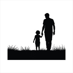 Father and child holding hands walking in silhouette a heartwarming illustration