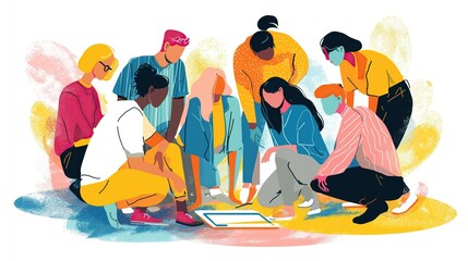 Teamwork and Collaboration: Modern Illustration of Diverse People