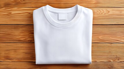 Folded White T-Shirt on Clean Wooden Table in Minimalist Setting