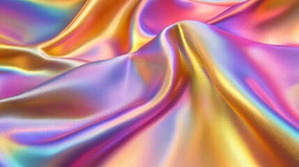 Naklejka premium Shimmering Iridescent Fabric with Colorful Hues in Silk Texture, Capturing Light and Reflection, Perfect for Fashion and Design Projects