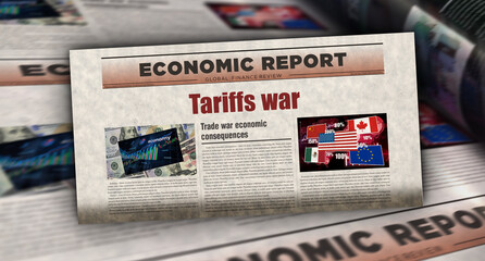 Obraz premium Tariffs war newspaper printing media