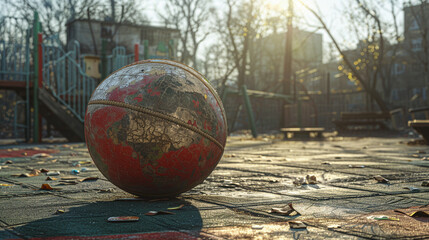 Global Challenges: A Deflated World Football in a Deserted Playground