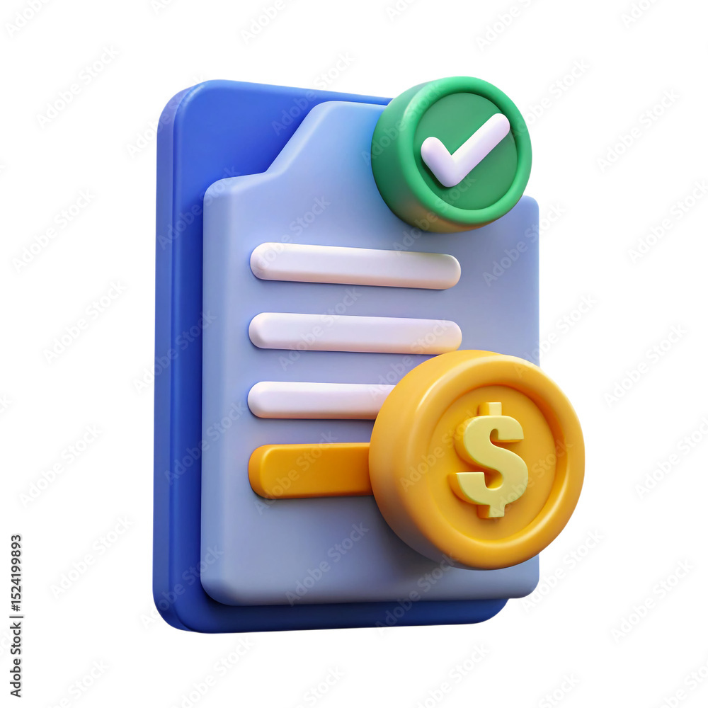 Poster approved payment document icon 3d render business finance app ui design