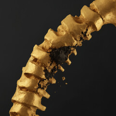 Golden Human Spine with Fractured Vertebrae, Medical Illustration