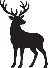 Fototapeta premium Silhouette of a majestic buck with large antlers standing gracefully on a plain white background perfect for design.