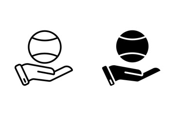 hand holding tennis ball on white background style