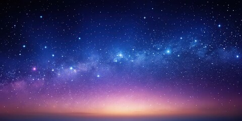 Mysterious night sky with a dark blue purple gradient background and stars twinkling in the distance, purple gradient, celestial