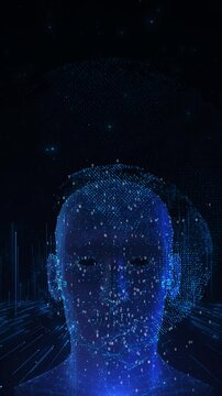 Digital brain human heads matrix Artificial intelligence humanoid head. ChatGPT AI digital brain 3D background. big data analysis information and neural network. face cyber mind. Technology abstract