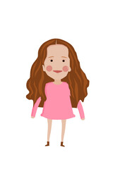 Cute Cartoon Little Girl with Long Wavy Brown Hair in Pink Dress. Ccharacter design, perfect for children's books, educational materials, or greeting card. Children Victim Aggression