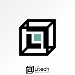 Logo design graphic concept creative premium vector stock image top sell 3D box square center initial L font virtual fantasy neon futuristic animation