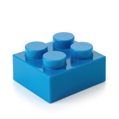 Vibrant Blue Toy Building Block with Four Studs on a White Background, Representing Childhood Play, Creativity, and Foundation Concepts. 