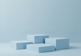 Product display cubes showcase merchandise Minimalist design conveys sleekness in studio arrangement