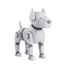 3D robotic dog with gray body and articulated joints