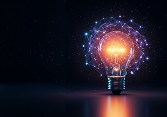 Bright lightbulb shines illuminating innovation connected by network illustration creating ideas