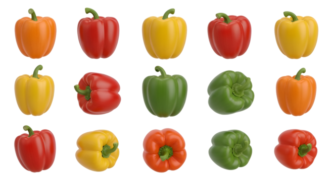 Colorful Bell Peppers: A Vibrant Variety with Transparent Background