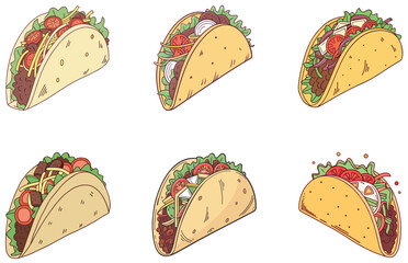 Tacos Vector Design Tasty Flat Taco Illustrations for Mexican Food, Fast Food, and Street Snack Projects