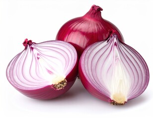 Three Fresh Red Onions, Two Cut in Half