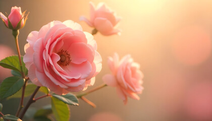 Dreamy floral haze background with faded outlines of flowers in soft tones and gentle blurring for a romantic effect