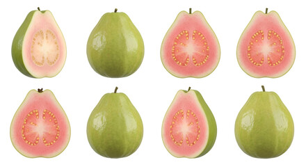 Guavas: Sliced and Whole Fruits with Transparent Background