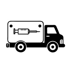 Simple black and white illustration of a vaccine delivery truck
