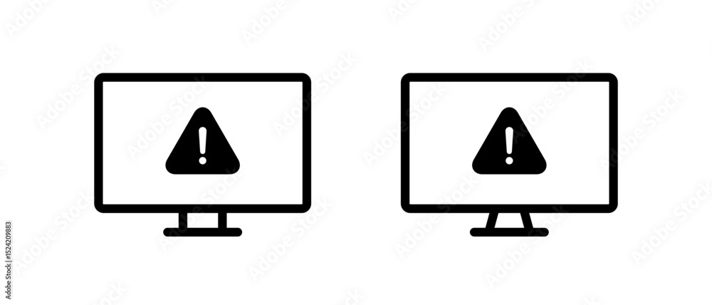 Poster warning on computer monitor icon. security threat information on screen sign symbol