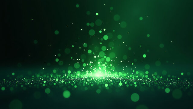 mesmerizing scene soft ethereal green glow emanating scattered particles suspended converging center