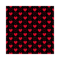 Red heart pattern on black background. Seamless pattern for graphic design, fabric, or paper.