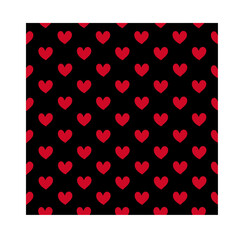 Red heart pattern on black background. Seamless pattern for graphic design, fabric, or paper.
