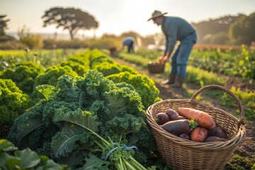 Harvesting Fresh Vegetables in the Field