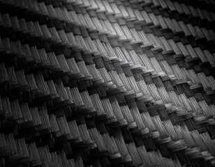 Fototapeta premium Intricate Weave: A close-up showcases a meticulously woven, black material, where each strand intertwines, creating a textural masterpiece of light and shadow. 