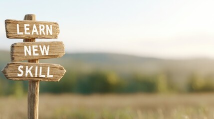 Obraz premium Blurred Background Wooden Sign with Learning Message