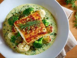 Grilled Fish with Creamy Vegetable Sauce