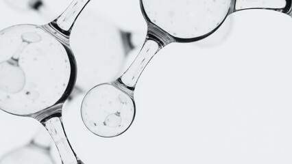 3d Abstract monochrome glass molecular structures. Cosmetic collagen serum, moisturizer water, vitamin, hyaluronic acid for skin care. Healthcare concept