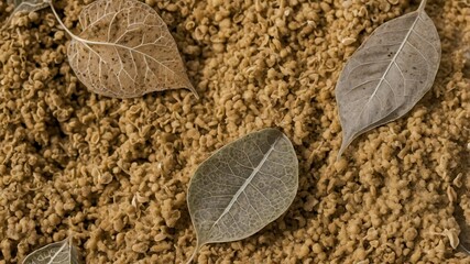 Dried Leaves on Textured Brown Surface Autumnal Background