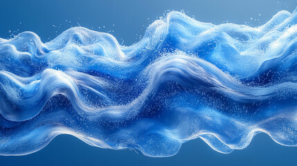 Obraz premium Blue fluid wave splash with particles on blue backdrop