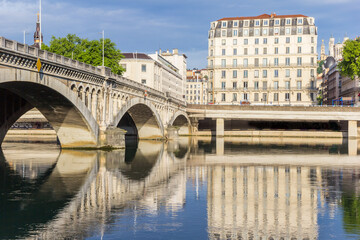 Wilson bridge over the Rhone river in Lyon, France