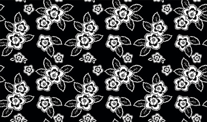 Seamless black and white flowers pattern. Abstract floral pattern.