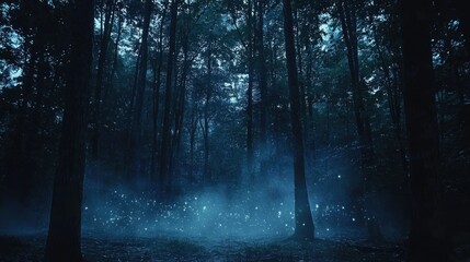 Fototapeta premium Mystical night forest filled with bioluminescent creatures