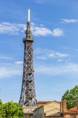 Obraz premium Historic steel tower on top of the hill in Fourviere, Lyon