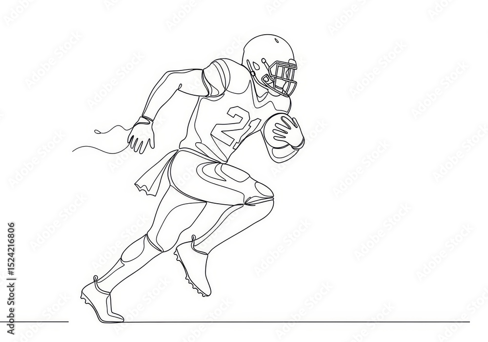 Poster dynamic line art of a running football player - a single-line drawing of a football player in motion