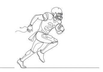 Fototapeta premium Dynamic Line Art of a Running Football Player - A single-line drawing of a football player in motion, symbolizing speed, agility, strategy, teamwork, and victory