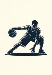 Obraz premium Powerful Basketball Player Silhouette - Dynamic basketball player, powerful stance, ball control, athleticism, competition