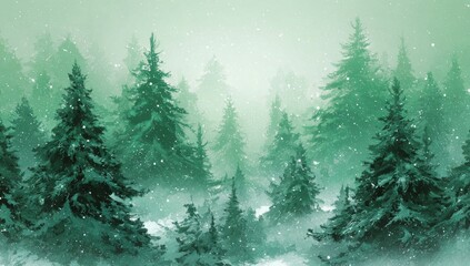Fototapeta premium Enchanted Winter Forest A Serene Painting of Snow-Covered Pines