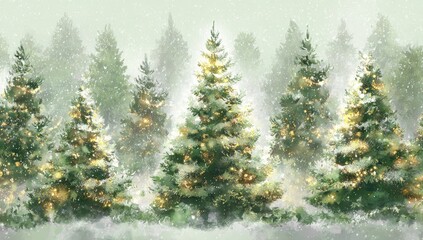 Obraz premium Enchanted Winter Forest Christmas Trees Glimmering in the Snow